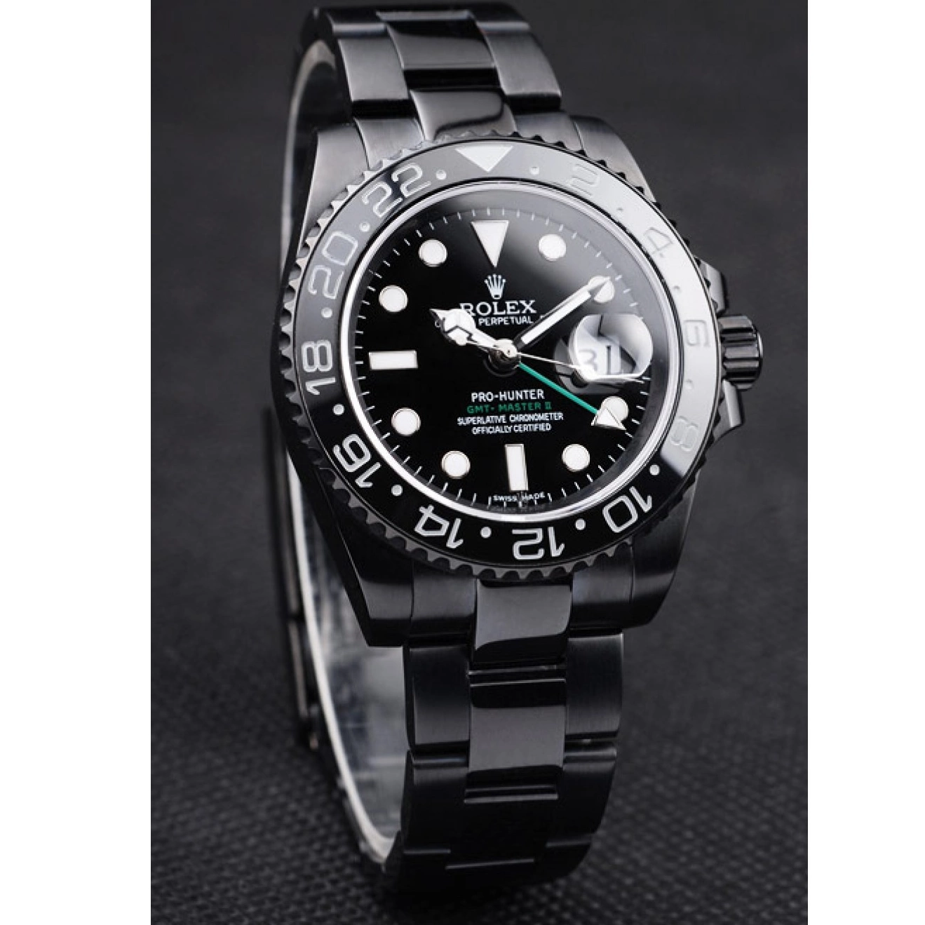 Aaa fake watches Black Pro-Hunter Swiss Steel II Black Master Dial Strap Rolex GMT 0709